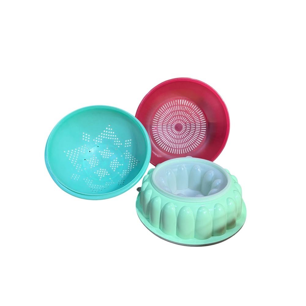 Tupperware jello mold mint and Colander Set Green Pink Plastic Vintage 70s‎